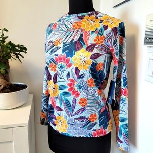Caribbean Joe Beach Sun Swim Long Sleeve Shirt SPF 30+ Size S